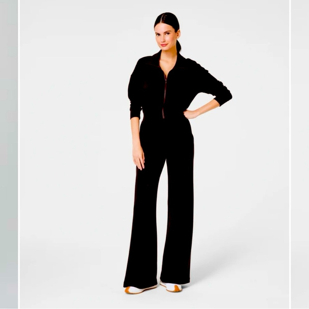 NWT SPANX AirEssentials Long Sleeve Wide Leg Jumpsuit, Truffle Brown, Size Med